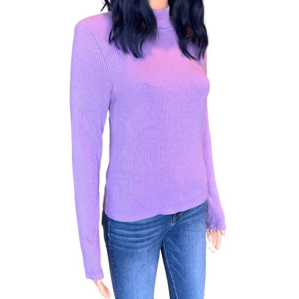 Sundry Ribbed Turtleneck Sweater 3 Large NWOT Purple Lavender Knit Mock Neck Top - Picture 3 of 6